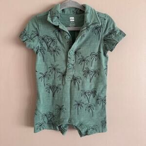Tea Collection Green Palm Collared Short Sleeve Polo Romper Baby 12-18 Months